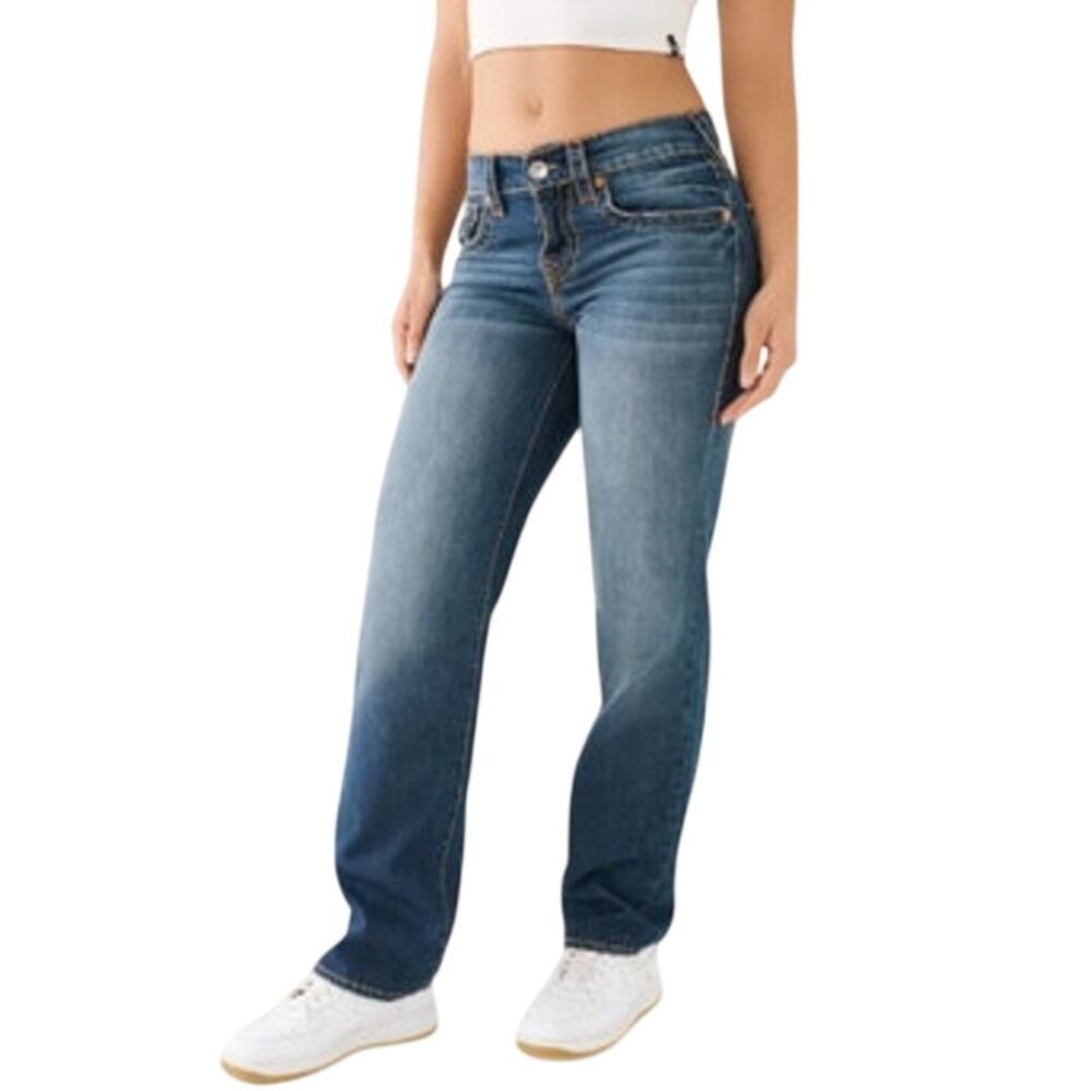 True Religion Women's "Ricki" Straight Leg Flap Pocket Jeans in Mosaic Canyon